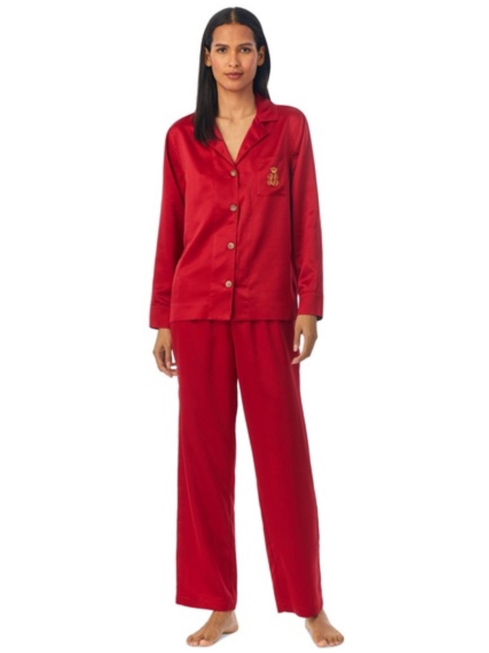 Ralph Lauren Crimson Satin Two-Piece Pajama Set